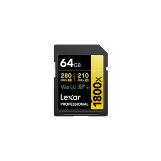 LEXAR CARTE SD SD1800X 64GB Professional 1800x SDXC™ UHS-II cards,up to 280MB/s read 205MB/s wri 12M