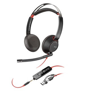 [8X231AA] HP HPPoly Blackwire 5220 Stereo USB-C Headset +3.5mm Plug +USB-C/A Adapter
